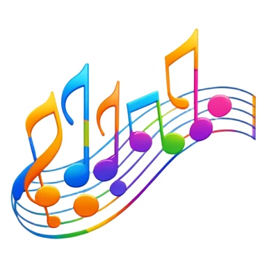 An icon showing vibrant musical notes and rhythm bars, inspired by Muse Dash. The design features colorful, dynamic elements flowing in sync with the beat, with a character dancing in the background. Bright, energetic visuals emphasize the excitement of rhythm-based gameplay. Transparent background. sticker