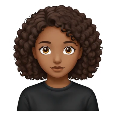girl with brown skin, dark curly brown hair shoulder length and plain black crewneck t-shirt sticker