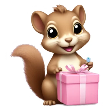 Baby squirrel Holding a light pink present sticker