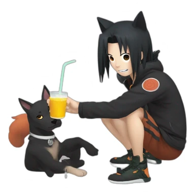 Naruto with a black dog drink mogito sticker