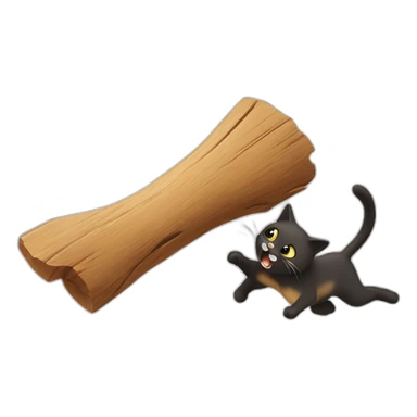 fight between a cat and a piece of wood sticker