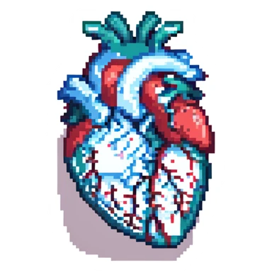 anatomical human heart, pixel art style, retro, 8-bit sticker