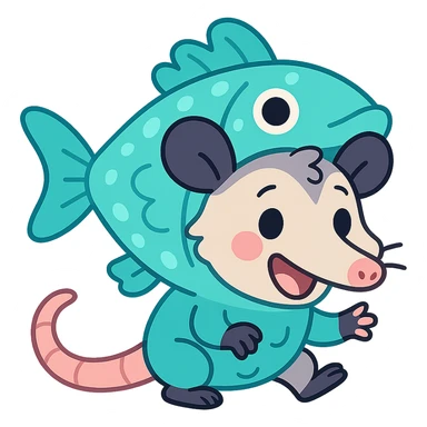 cute cartoon possum dressed up like a fish sticker