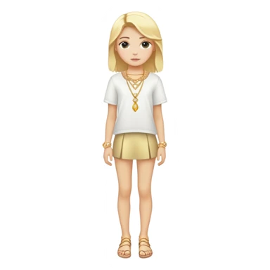 Full body white teenage girl with blonde hair, choni style with gold jewelry sticker