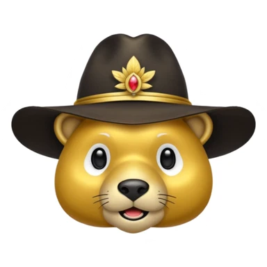 Oso dorado con sombrero elegante y moño negro confundido animatronico sticker