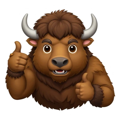 A realistic-looking bison showing its thumbs up sticker