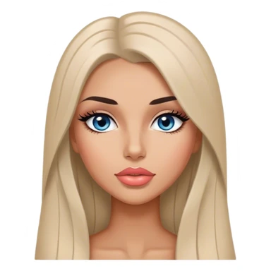 Glamours, tanned, very beautiful girl, with big pump peach-beige-rose lips, long long lashes, black straight smooth silky long hair, straight parting hair, blue-grey eyes sticker