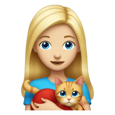 Blond Girl with Blue eyes Holding a red cat sticker