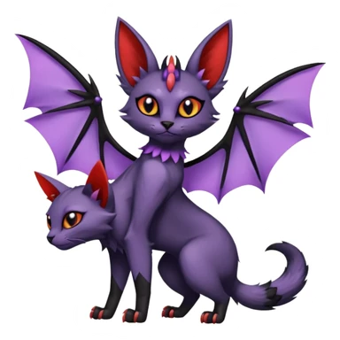 Black edgy Noibat-Purloin-Torracat-Lykoi-Caracal-cat-Fakemon-fusion-hybrid-creature with with tufted ears, tufted tail, bat wings as ears, head wings, ear wings, vampiric, batty, violet and red scale markings sticker