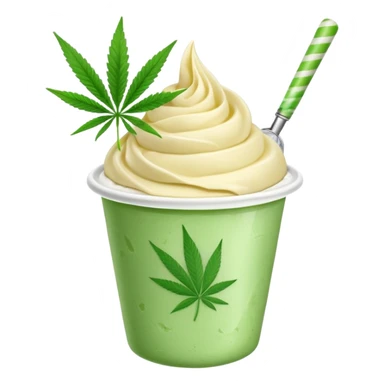 gelato in a cup with cannabis leaf sticker