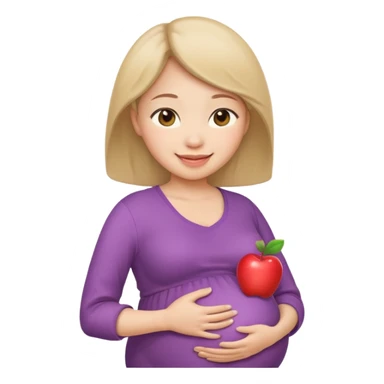 pregnant woman, East Asian features, apple emoji style sticker