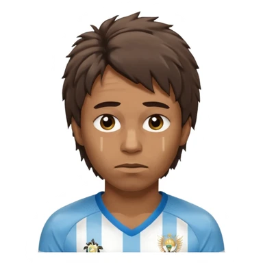 Hola hace una persona morocha con pelo mediano pero no peinado y ojeras con remera de Argentina sticker