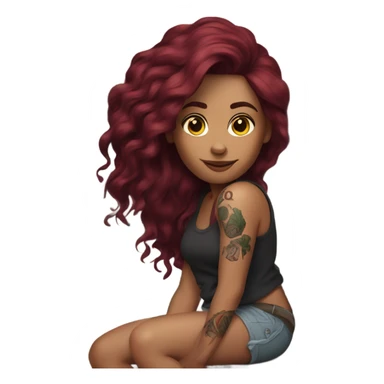 Beautiful tattooed woman long burgundy hair climbing rocks sticker