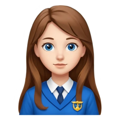high school class room with a pretty female high school student with long brown hair, blue eyes sticker