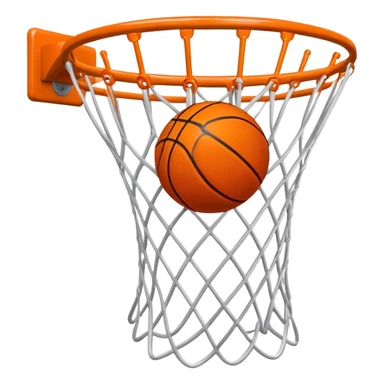 Basketball just entering the top of white net, beginning of swish, iOS emoji style sticker