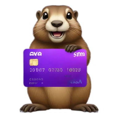 a marmot holding a purple credit card sticker