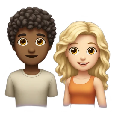 Boy with dark curly hair and fair skin and girl with straight blond hair sticker