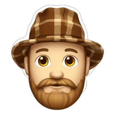 white man brown beard plaid hat sticker