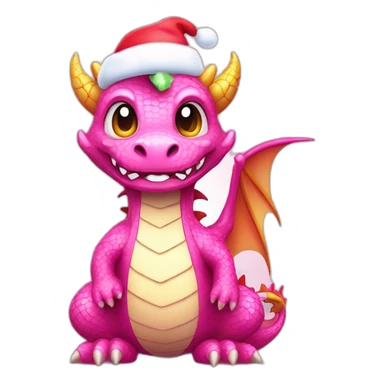 Pink dragon, wearing sweater and Christmas hat. charming happy kawaii style, colorful, clear outline, vector, simple white background, 8k, 3:2 sticker