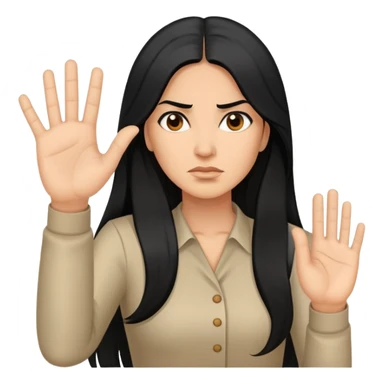 Hispanic woman with long hair, determined, one hand out motioning to stop sticker
