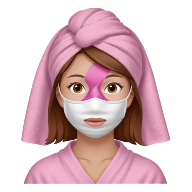 Lady with brown hair, white towel around her head, pink face mask spa beauty full face relaxing sticker