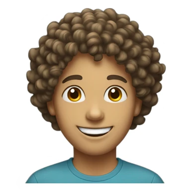 Someone with curly hair and a cheerful smile sticker