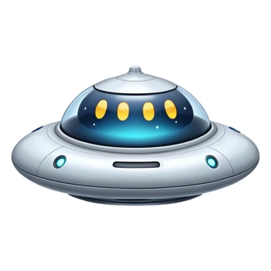 Design a simple, friendly spaceship with a smooth, rounded shape. Add a clear 'face' on the front using glowing lights for eyes and a curved line for a smile, giving it personality. Use a plain background to keep the focus on the ship sticker