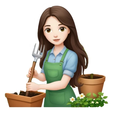 beautiful pale brunette girl with long hair gardening sticker