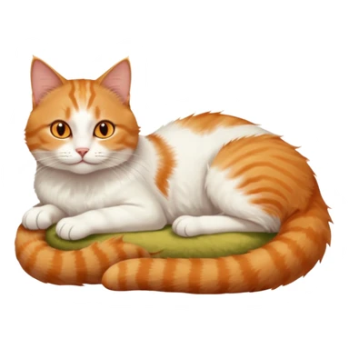 ginger and white cat with orange eyes doing a big extremely long stretch reaching up into the air with arms and legs side by side together straight and overextended whilst lying on its side sticker