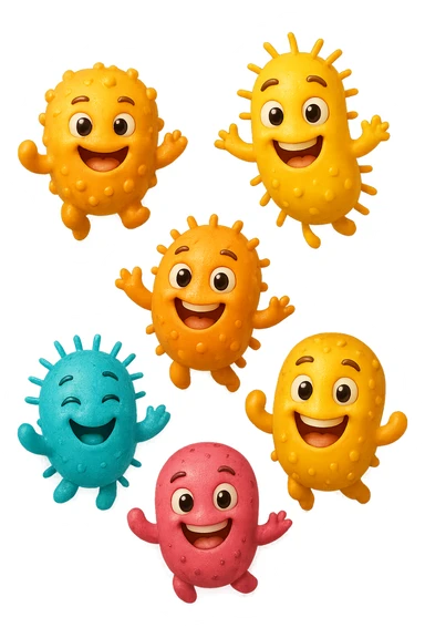 EMOJI STILE IPHONE DI 6 BATTERI INTESTINALI FELICI CHE FLUTTUANO IN ARIA IPERREALISTICO 4K sticker