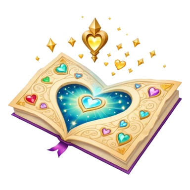 Enchanted floating folded map surrounded by magical sparkles and heart-shaped auras, mystical love journey map sticker