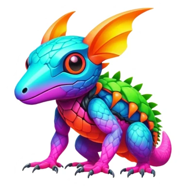 Tropical lush warm-colored modern colorful neon-colored cyber-Fakémon-Trico-creature sticker