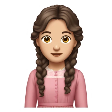 Carrie Ingalls pretty with long dark brown wavy hair realistic and detailed pink dress sticker