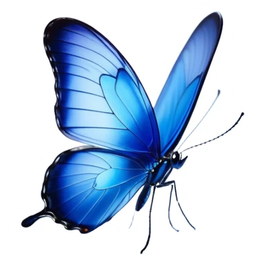 Cinematic Realistic Noble Blue Butterfly Portrait Emoji, Poised and graceful, with delicate, translucent wings rendered in vivid sapphire and indigo tones, a slender, elegant body with finely detailed textures, and gentle, reflective eyes, illuminated by soft natural light, high shine, intelligent and ethereal, styled with an air of refined natural beauty, focused and attentive, soft glowing outline, capturing the essence of a watchful and confident blue butterfly that appears to flutter out of the screen with effortless grace! sticker
