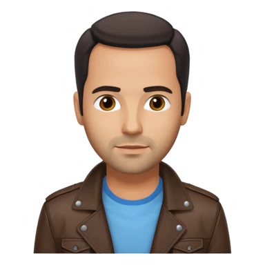 Alex Dimitriades light blue shirt, dark brown leather jacket sticker