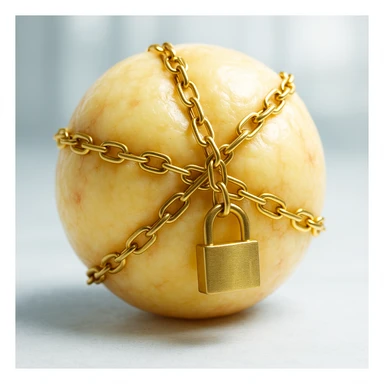 adipocyte locked by golden chains and padlock, hyper realistic 4K, cellular details, clinical atmosphere, bright light sticker