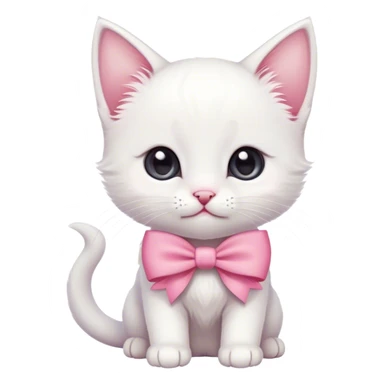 A cute white kitten with a beautiful pink bow on its ear sticker