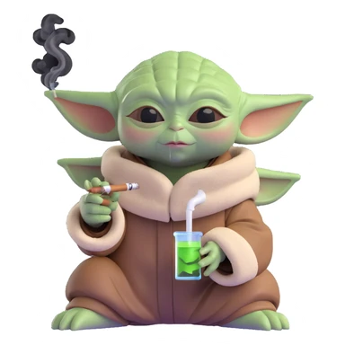 baby yoda smoking a bong, cannabis sticker