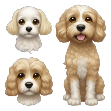 White Cavapoo, a blonde girl, a bearded dark haired guy sticker