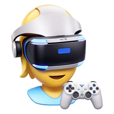 Clash of Clans aesthetic: Cinematic Playful PlayStation VR Headset Portrait Emoji, rendered in a 3D vector-style similar to standard emojis with minimal shading and bold, simplified shapes. A compact, distinct form with signature details, softly glowing with a cutting-edge console technology charm. Simplified yet unmistakably iconic, highly detailed and consistent, glowing with a soft radiance and high shine. Stylized with a touch of technological advancement and a soft glowing outline, capturing the essence of a beloved gaming relic with a friendly, playful manner! sticker