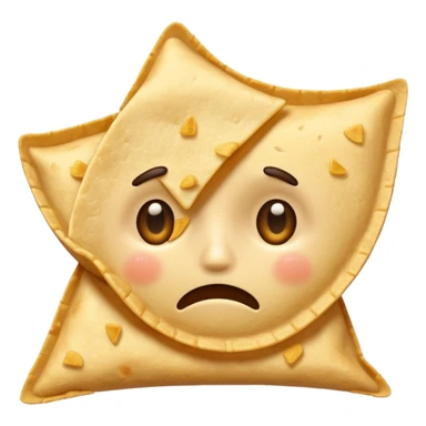 A tortilla chip with sad face sticker