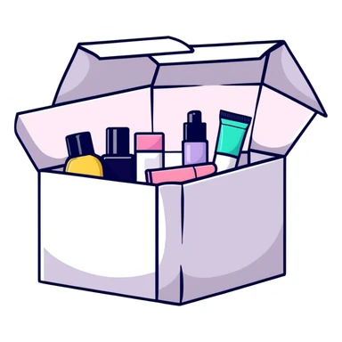 an opened box with beauty products inside sticker