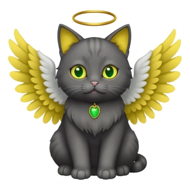 Dark gray cat with green-yellow eyes that has angel wings sticker