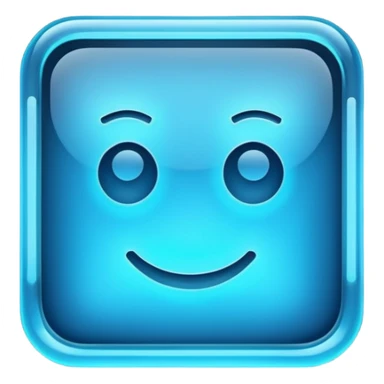 A glowing neon square in shades of blue, transparent background sticker