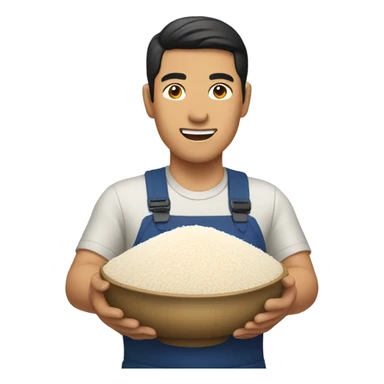 Asian man with rice sticker