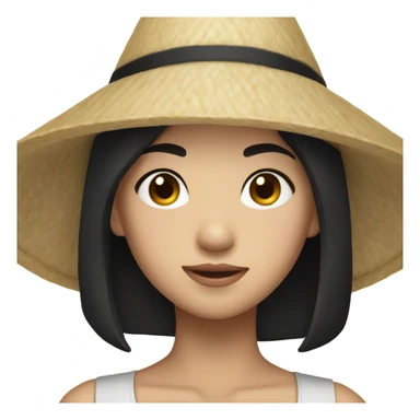 Asian girl with rice hat and black hair sticker