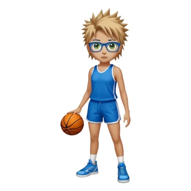 Full Body Girl with basketball short spikey brown hair with blond highlights wearing blue glasses with green eyes sticker