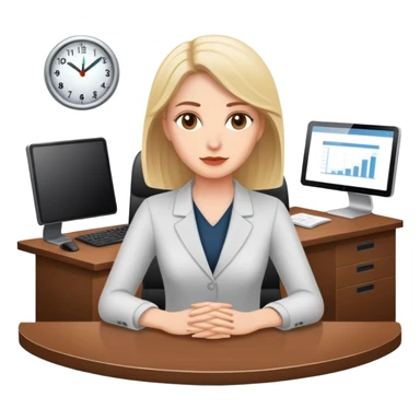 white woman sitting in office sticker