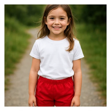 Make the girl's outfit red shorts and a white short-sleeved t-shirt sticker