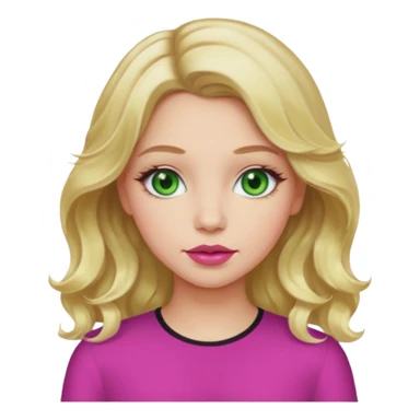 Girl with light blonde way hair in a middle part with green eyes and pink lips sticker